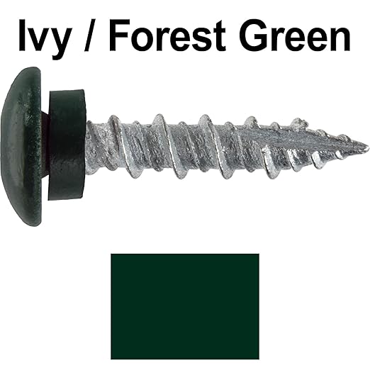 10 x 1 Ivy Green - Low Profile Star Head Roofing Screws - HI-LO Thread - Metal to Wood - T25 Torx Drive Head - EPDM Washer. 10 X 250 Bags - 2,500 Screws