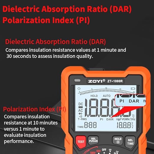 ZOYI ZT-1000R 2-in-1 Megohmmeter 1000V with DAR & Digital Multimeter, Insulation Resistance up to 20GΩ, 19999 Counts, AC/DC Diodes Ohm, TRMS, Auto-Ranging, Backlit LCD Screen, for Professional