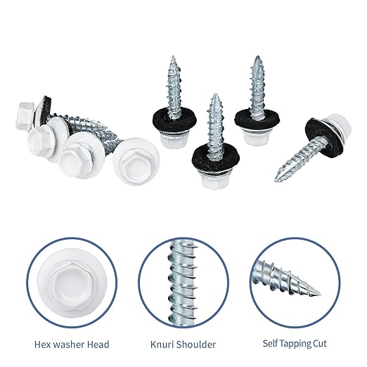 Metal Roofing Screws 10 x 1 Galvanized Hex Head Sheet Metal Screws, Metal to Wood Siding Screws, Self Tapping Screw with EPDM Washer for Corrugated Roofing (White-300Pcs)
