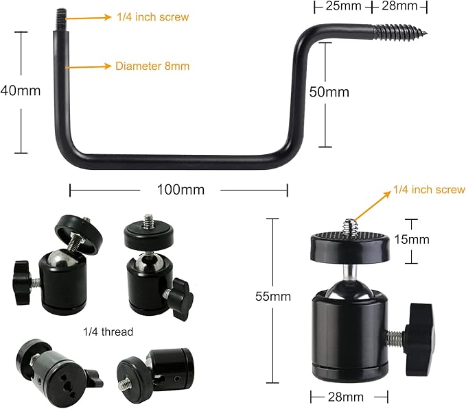 2pcs Trail&Game Camera Accessories Hunting Cam Tree Mount Wall Holder Stand, 1/4''-Inch Universal Fishing & Solar Panels Accessories Multifunctional Metal Bracket (Black)