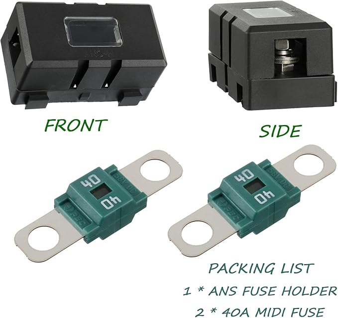 Midi Fuse Holder and 2 Pieces 40A Midi high Current Fuse Screw Fuses for Cars, Trucks, Vehicles(40 Amp)