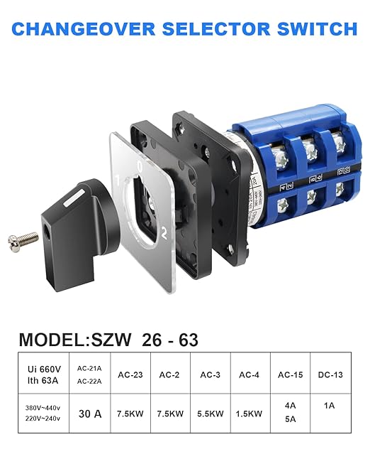 Multi-Transfer Switch AC 660V 63A 3 Positions 12 Terminals - Changeover Selection Switch for RV, Camper and Boat