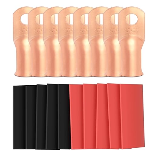 8pcs 4/0 Awg - 3/8" (M10) Sanuke Wire Lugs Ring Terminal Connectors Ends Heavy Duty for Battery Cable Lug Wire Electrical Eyelets with 3:1 Dual Wall Adhesive Heat Shrink