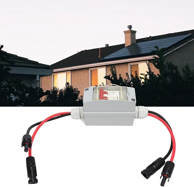 DC 500V 32A Circuit Breaker Protector with IP65 Waterproof Enclosure, 2-Pole Disconnect Switch for Solar Panel Systems, RV, and Off-Grid Applications (Includes Cable and PV Connector)