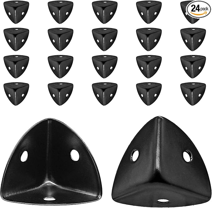 Box Corner Protectors 24PCS Zinc Alloy Black 25mm Metal Edge Bracket Edge Protector for Cabinet Desk Table with Mounting Screws