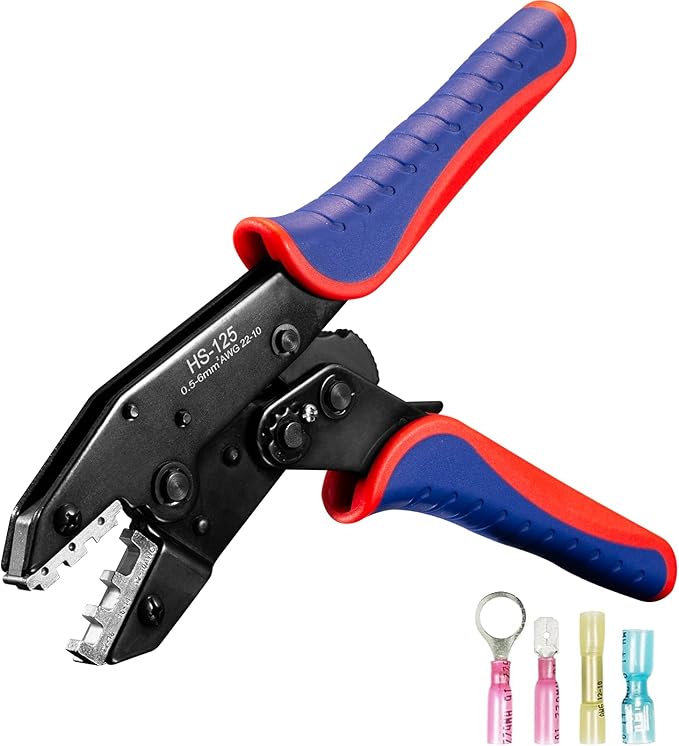 Crimping Tool for AWG 22-10 Heat Shrink Connectors, Ratcheting Wire Crimper Tool with Color-Coded Jaws, Professional Wire Crimping Tool for Electrical Connectors and Terminals