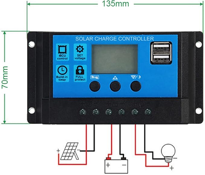 40A PWM Solar Controller for 12V 24V Batteries Auto RVs Off-Grid Systems with LCD Display and Multi-