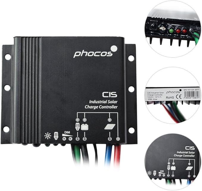 Phocos IP68 20A CIS20 Solar Charge Controller 12/24VDC AutoWork Regulator Off Grid/Solar Light System for Battery Charging