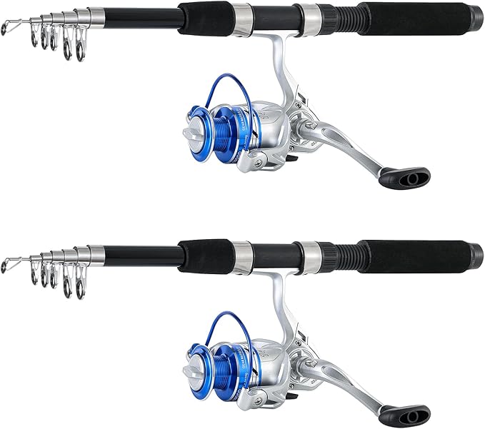 Fishing Pole Combo, 6.9ft 2Pcs Telescopic Rods Set, Collapsible Fishing Rods, 2PCS Spinning Reel Set with Carrier Bag Freshwater Fishing Rod and Reel Combos Kits
