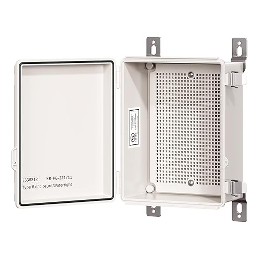UL Certified Junction Box, NEMA 6 Weatherproof 94V-0 Flame Retardant, Plastic Electrical Enclosure for Industrial Projects, Includes Mounting Plate (Grey Cover, 8.6"×6.7"×4.3")