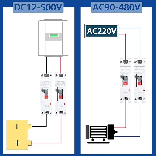 Main DC 200 Amp Circuit Breaker AC Disconnect Switch 1 Poles 550V Battery Thermal Magnetic Trip Power Solar UPS Station