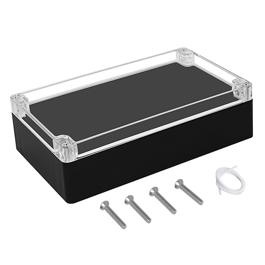 LeMotech Project Box ABS Plastic IP65 Waterproof Dustproof Electrical Junction Box with Clear Cover Outdoor Enclosure for Electronics, Black 7.8"x 4.7"x 2.2"(200x120x56mm)(Pack of 1)