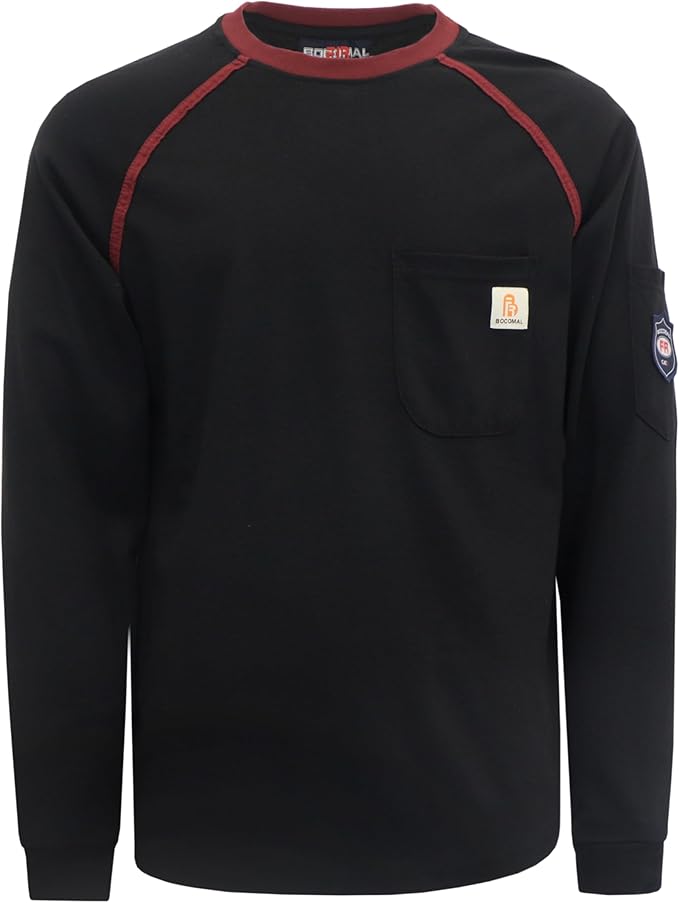 BOCOMAL FR Shirts for Men Crew Neck Long Sleeve 5.5oz Light Weight Flame Resistant/Fire Retardant Clothing Shirt