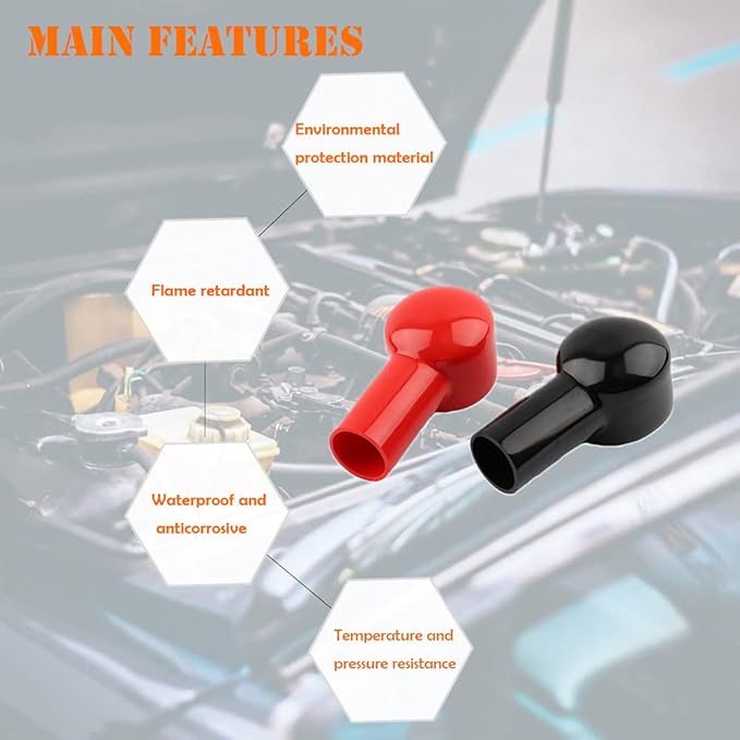 8 Pack Battery Terminal Lug Boots Covers, Red & Black Insulating Caps for Ring Terminals/Cable Lugs, Fit Terminal Post up to 20mm (0.79"), Fit Cable up to 12mm (0.47"), for Car Truck RV Solar
