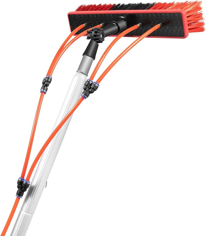 26 Ft Water Fed Pole Kit,Outdoor Tall Window Cleaner Car Glass Solar Panel Cleaning System,Water Fed Brush Extendable Pole Kit Washer Duster Washing Tool