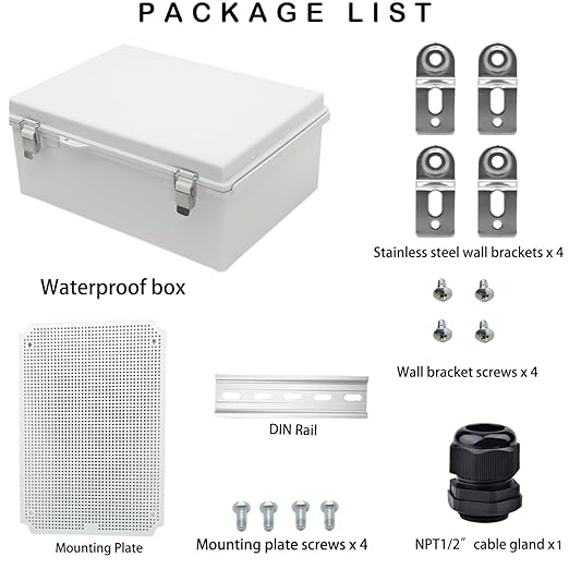 Waterproof Electrical Box, IP67 Junction Box Stainless Steel Latch Hinged Grey Cover Project Enclosure with Wall Bracket 13.8" x 9.8" x 5.9"