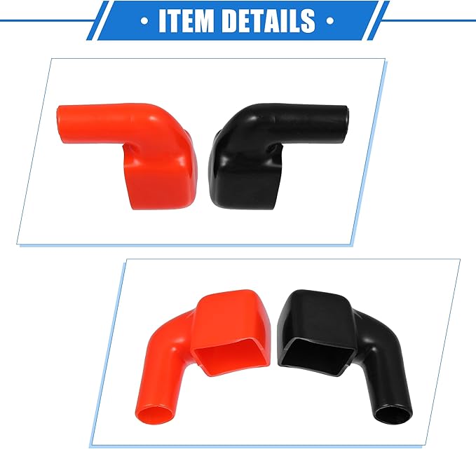 1 Pair Battery Terminal Insulation Covers, 40mm Length 10mm 0.39" Car Battery Post Cap Universal for Motorcycle Truck Marine Durable PVC Red Black