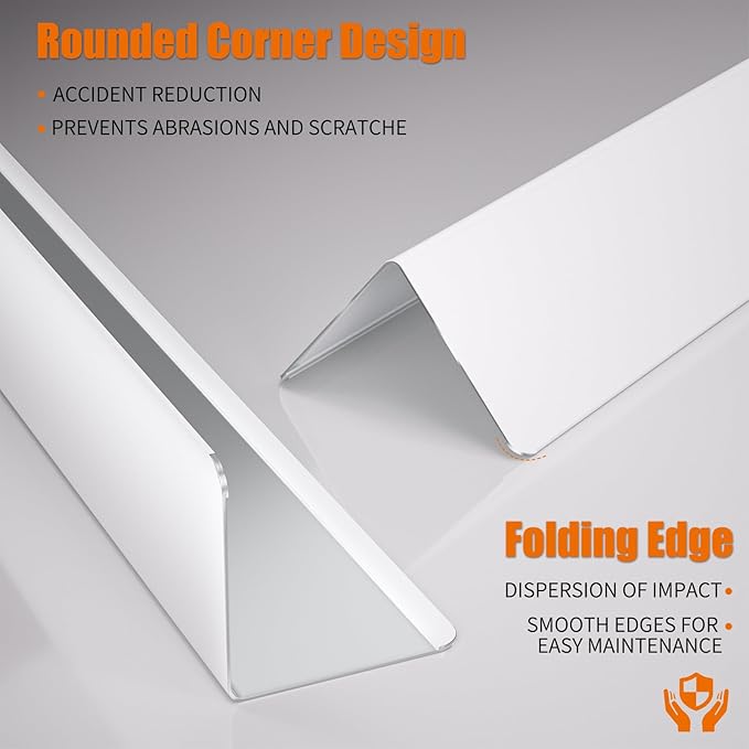 1x1x48 Inches 304 Stainless Steel White Wall Corner Guards (5-Pack) Heavy Duty Rounded Corner Protector, Smooth Folded Edge Design for Wall Protection Stainless Steel Slab
