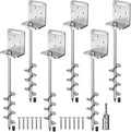 24'' Ground Anchors Screw in Heavy Duty Earth Anchor 10mm Solid Steel with L Bracket for Trampoline Mobile Home Swing Set Shed Carport Tent Stakes, 2" Helix Blade & Chrome Plated Finish, 6Pcs