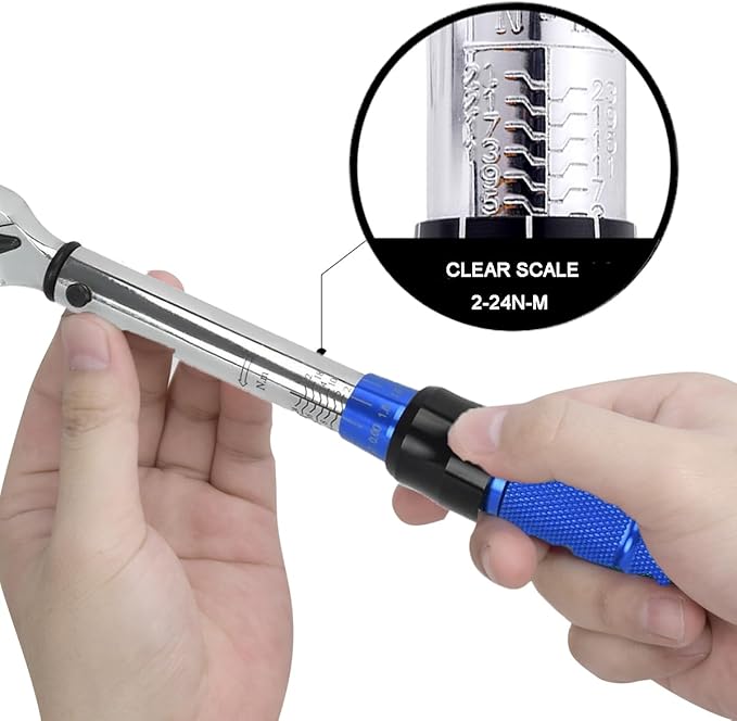 COTOUXKER Bike Torque Wrench Set, 1/4 Inch Drive Torque Wrench 2 to 24 Nm Bicycle Tool Kit for MTB Mountain Road Bikes with Allen Key, Torx Sockets, Extension Bar