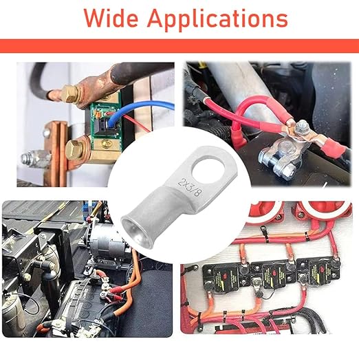 4 AWG 3/8" Stud Battery Ring Terminal (10 pcs.) - 4 Gauge Cable Connectors, Wire Lugs, Tubular Ring Terminal Connectors, Tinned Copper Eyelets