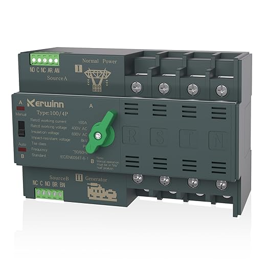 Mini ATS Automatic Transfer Switch 100 amp Manual Power Transfer Switch 220V Dual Power Electrical Selector Switches DIN Rail Mount (4P)