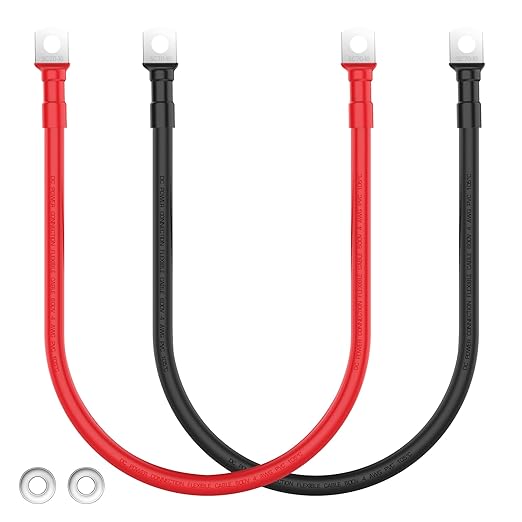 VOLTWORKS 4 AWG Gauge Red + Black Pure Copper Battery Inverter Cables Solar, RV, Car, Boat 2ft 3/8 in Lugs