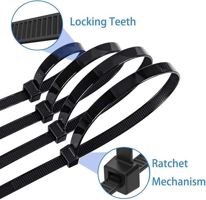 500 Pack 12 inch Black Cable Zip Ties, Nylon Self Locking Plastic Wire Ties, UV-Resistant, Cable Ties with 40 lbs Tensile Strength, High/Low Temperature-Ideal for home, fence...