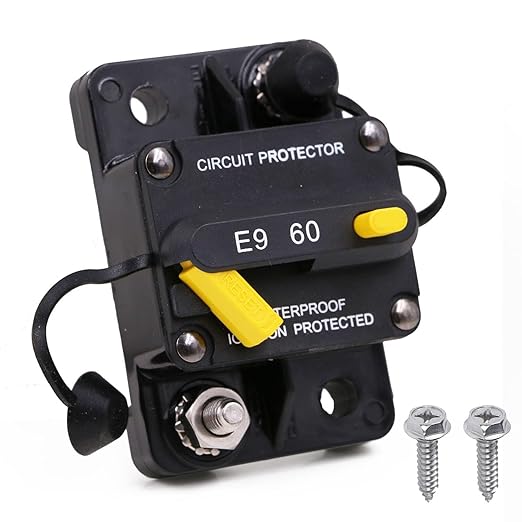 Manual Reset Circuit Breaker 12V 24V 48V 72V 60A for Car Audio RV Automotive Truck Solar System Boat Marine, IP67 Waterproof, UL, Overload Protection, Heavy Duty DC Resettable Breaker 60 Amp