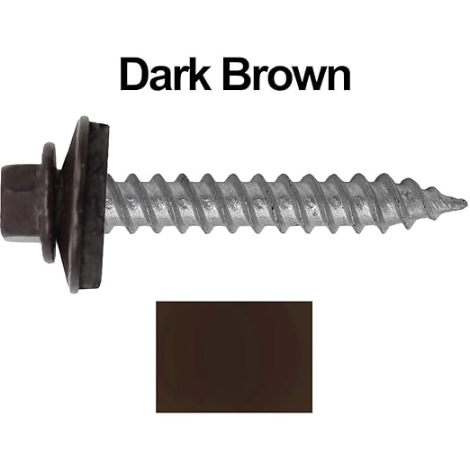 Metal Roofing Screw: (250) 12 x 1-1/2" DARK BROWN Hex ReGrip Sheet Metal Roof Screw. Sharp Point metal to wood siding screws. 5/8" EPDM washer.