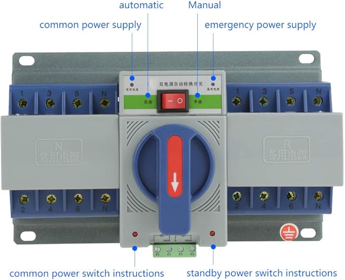 Oumefar Generator Transfer Switch 63A 4 Pole DIN-Rail 220V Automatic Change Over Switch for Power Supply Self Cast Con