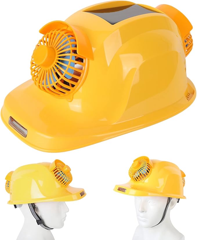 Solar Powered Hard Hat Ventilation Dual Fans and LED Light for Construction Safety | 5-Speed Cooling | ABS Safety Helmet