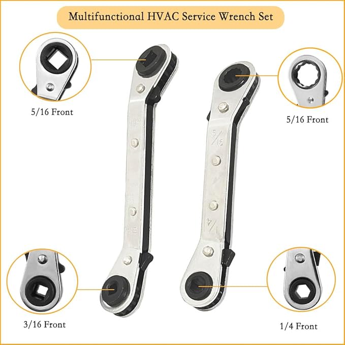 Valve Core Remover Installer Tool & HVAC Service Wrench Set with Hex Bit Adapters, Dual Size SAE 1/4 & 5/16 Port,3/8'' to 1/4'', 5/16'' x 1/4'' Refrigeration Service Wrench,10pcs Valve Core