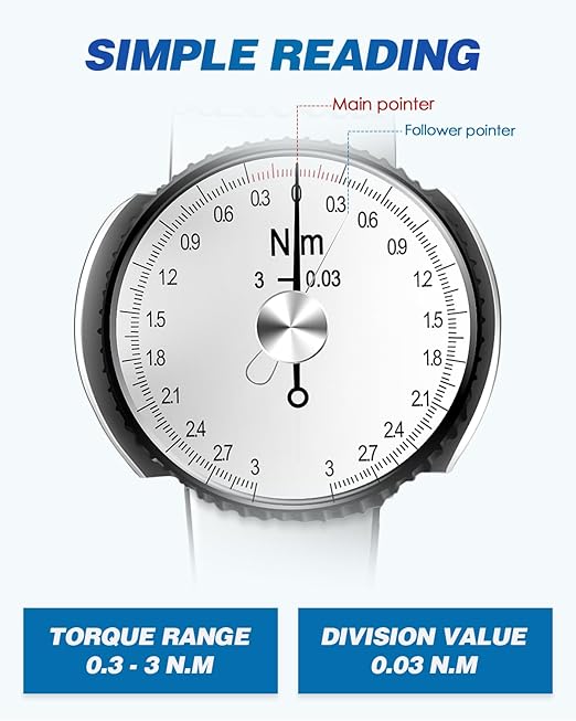 NEWTRY Dial Torque Wrench, 0.3-3N.m Dial Indicating Torquemeter with Sockets Set (4-14mm), Precision Torque Meter, 1/4 inch pound Dial Torque Wrench Torque Force Tester