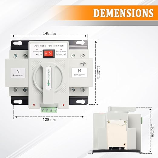 2P 63A 110V Dual Power Automatic Transfer Switch, ATS Generator Changeover Switch 50HZ/60HZ, White