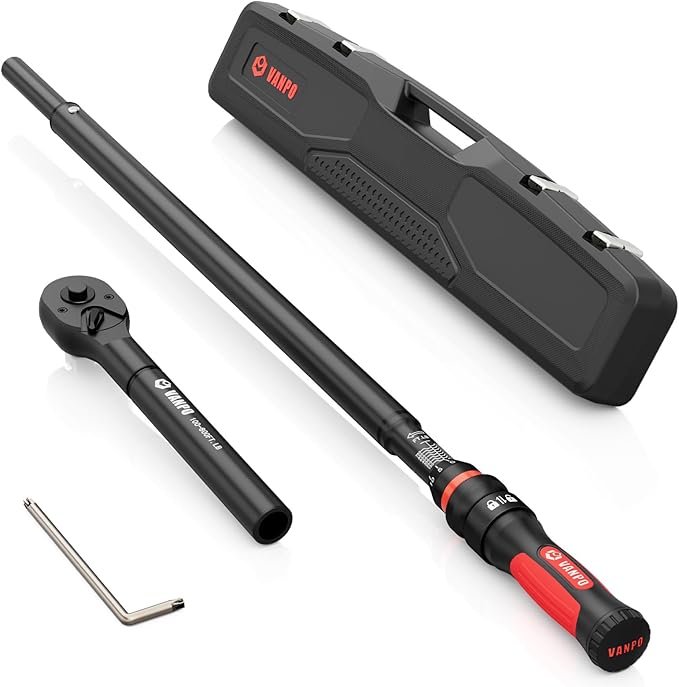 VANPO Torque Wrench 3/4-Inch Drive 100–800 Ft-Lb Heavy Duty Click Type for Construction & Agricultural Equipment – TPR+ABS Handle, ±3% Accuracy, 45-Tooth Ratchet, 48" Long Handle with Case