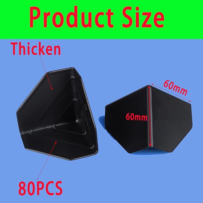 80 Pack Shipping Box Corner Protectors Plastic Packaging Edge Protectors,Plastic Heavy Duty Shipping Box Corner Protectors Corner Guards for Boxes, Cartons, Panel Packaging, Black (2.4 x 2.4 x 2.4）in