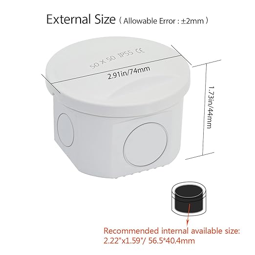 LeMotech Junction Box, Electrical Box IP55 Water Resistant Dustproof ABS Plastic Project Enclosure for Electronics White, External Size D2.9 x H1.7 inch