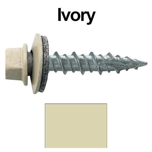 Metal Roofing Screws: (250) 10 x 1 Ivory Hex Head Sheet Metal Roof Screw. Self Starting Metal to Wood siding Screws. EPDM Washer. Colored Head
