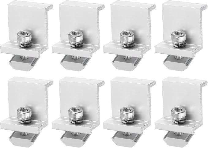 uxcell 8Pcs Solar End Clamp, 40mm Aluminum Adjustable Solar Panel Mounting Bracket Clamp Solar Mounting Z Bracket Clamps for Solar Panel PV Mounting System, Silver