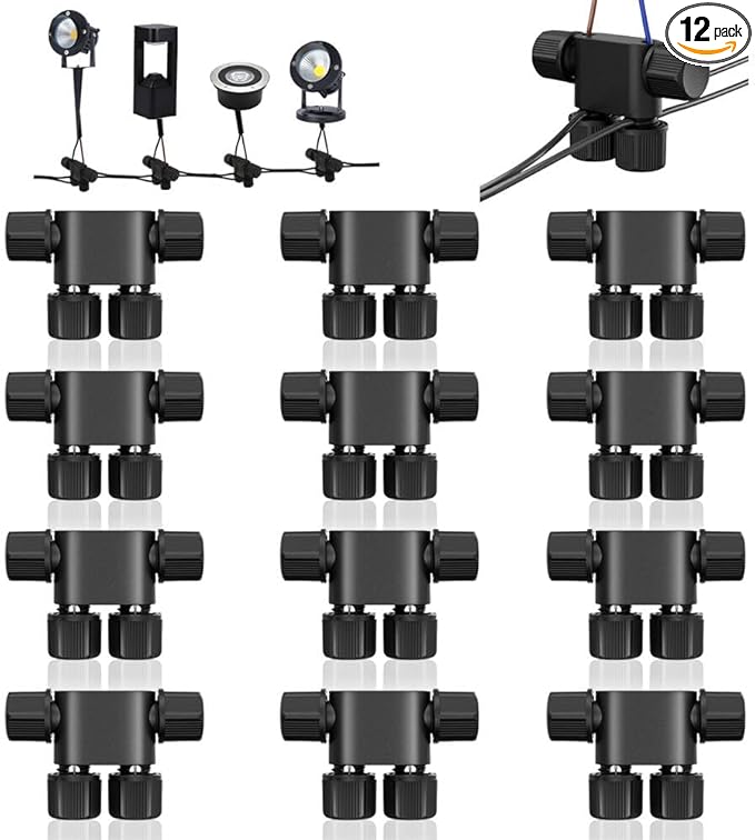 NETEHA 12 Pack Low Voltage Wire Connectors, 12-20 Gauge Landscape Light Cable Connector for Landscape Lighting, Garden Pathway Lights, Outdoor LED Lights