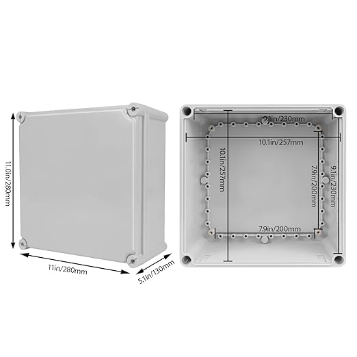 Junction Box，11"x 11"x 5.1" Outdoor Electrical Box with Mounting Plate, IP67 Dustproof Waterproof ABS Plastic Project Box, DIY Electrical Enclosure Gray (280x 280x 130 mm)
