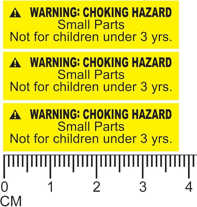 ASTM Compliant 1 Roll of 1,000 Warning Choking Hazard Small Parts Not for Children Under 3 Years 1.5" x 0.4" Stickers Adhesive Labels (Yellow Background/Black Text)
