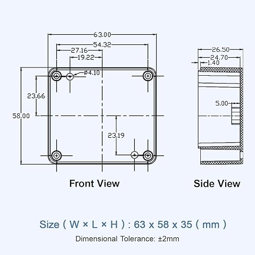 LeMotech Junction Box with Clear Cover IP65 Waterproof Project Box Dustproof ABS Plastic Electrical Project Boxes Universal Enclosure, Black 2.4"x 2.2"x 1.3"(63x58x35mm)(Pack of 2)