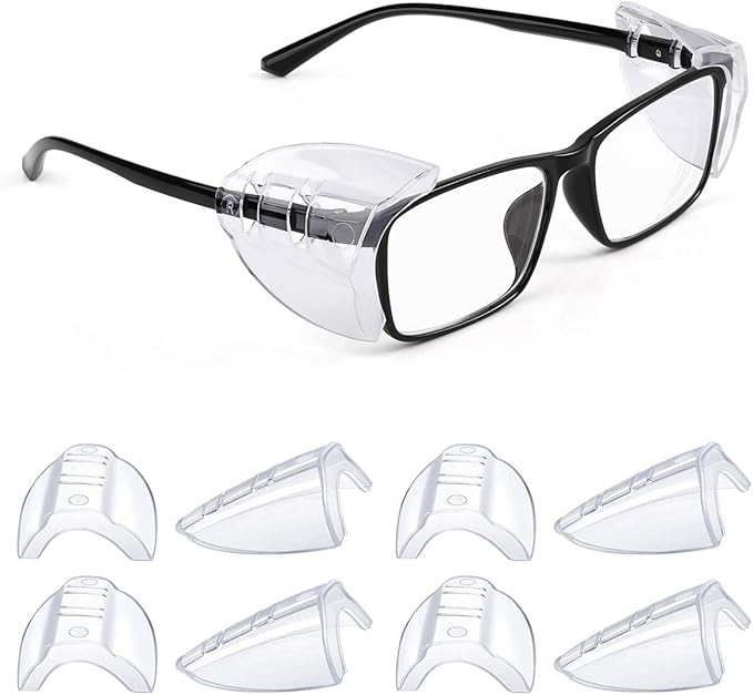 MELASA Safety Glasses Side Shields for Prescription Glasses, Slip on Clear Eye Glasses, Fits Small to Large Eyeglasses