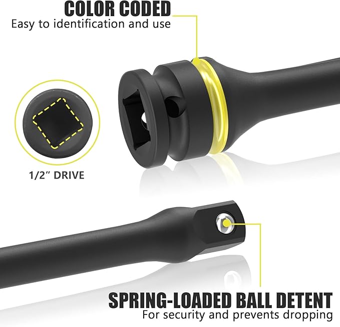 1/2" Drive 80 Ft-Lbs Torque Limiting Extension Bar, 8 Inch Color-Coded Lug Nut Torque Sticks