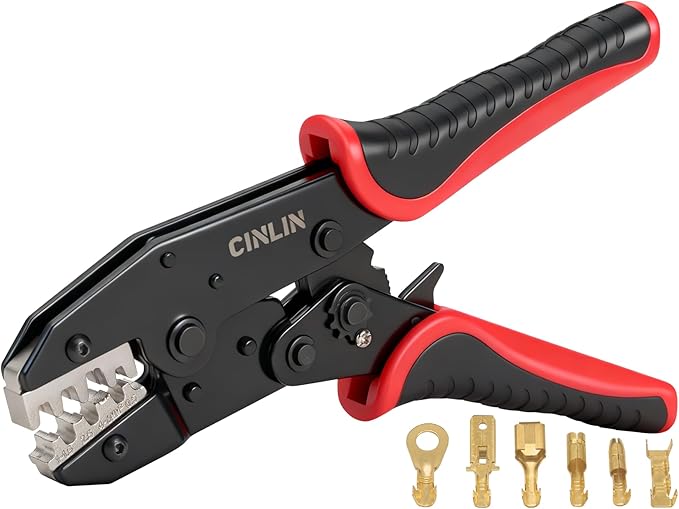 HS-03B Crimping Tool for Non-Insulated Open Barrel Terminals AWG 20-10 Ratchet Wire Crimper Tool,Wire Terminal Crimper, 2.8mm 4.8mm 6.3mm Male and Female Spade Connector Terminals Crimper