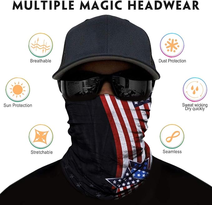 Venswell Neck Gaiter Face Mask Men Women,Seamless Bandana Rave Face Cover Scarf Mask,Balaclava,Headband, Head Wrap,Headwear