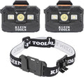 Klein Tools 80174 (2) Rechargeable LED Headlamps with Headlamp Bracket and Fabric Strap, 300 Lumen All-Day Runtime, for Klein Hard Hats, 3-Piece