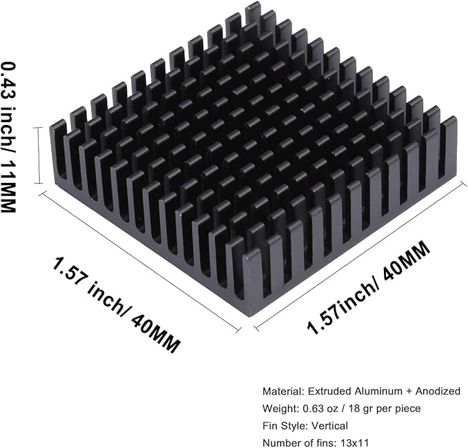 4PCS 40mm Aluminum Heatsink 40x40x11mm + Thermal Conductive Adhesive Tape, Heat Sink Radiator Cooler Cooling Fins for 3D Printer Stepper Motor Drive Thermoelectric Peltier Module Computer Electronic